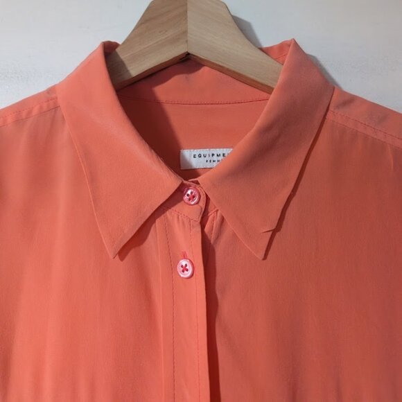 Equipment | Signature Slim Fit Silk Button-Up Shirt In Living Coral - Picture 8 of 14